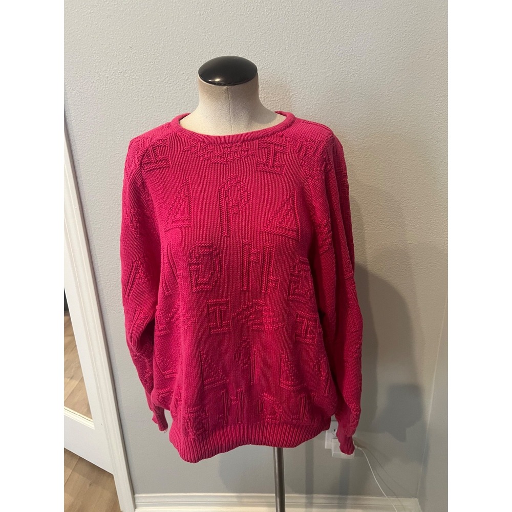Nordstrom Point of View Women's Pink Textured Knit Sweater 100% Cotton Size L